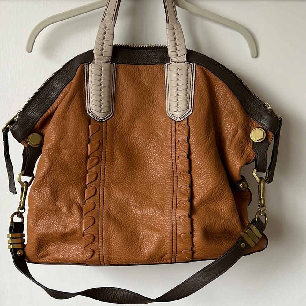 Oryany tri color leather tote bag with crossbody strap